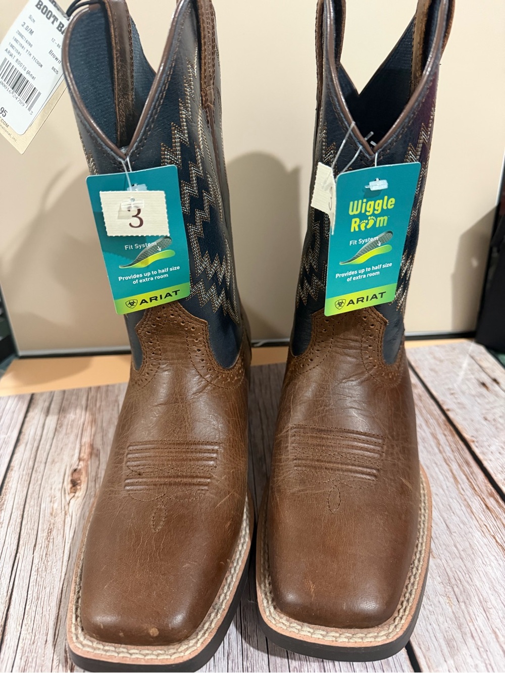 Ariat Brown Leather Kids Western Boots with Navy Shaft